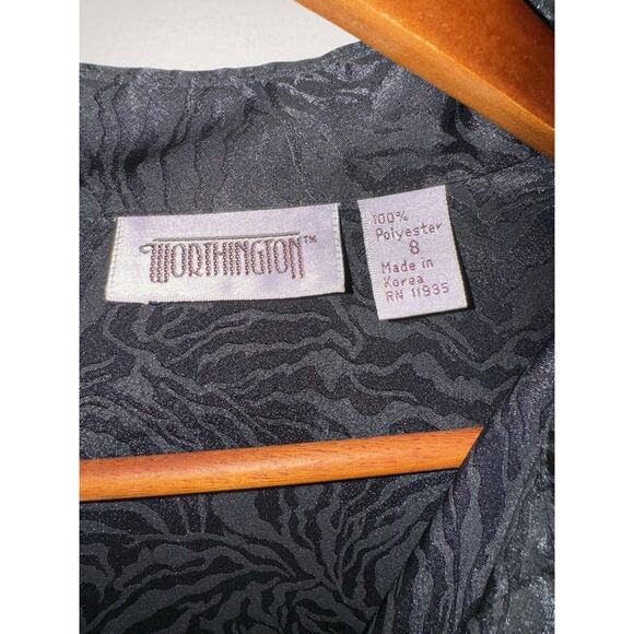 Vintage 90s Worthington Satin Tiger Print Black Button Down Blouse Size 8 - Picture 6 of 6